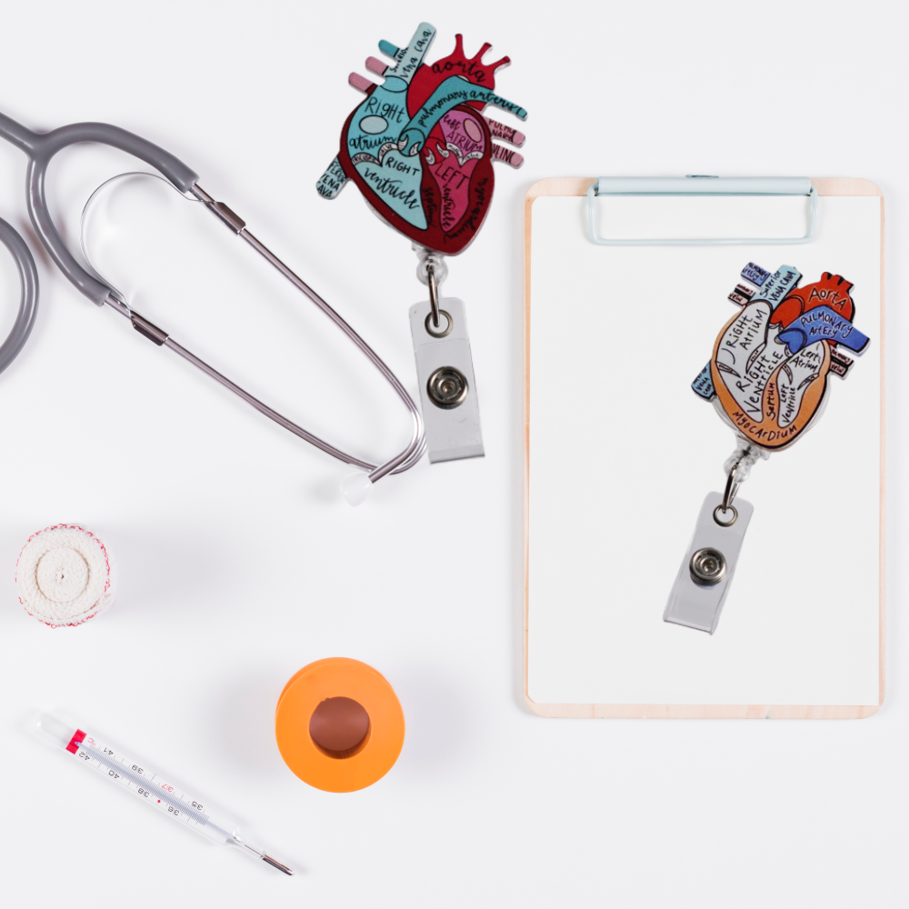 Factory Acrylic Medical Retractable Heart Nurse Badge Reel Clip Doctor Accessories Wholesale Id Card Holder for Work