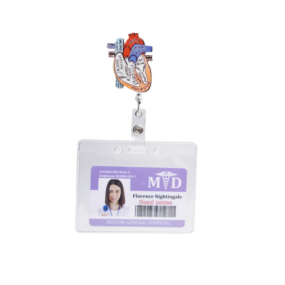 Factory Acrylic Medical Retractable Heart Nurse Badge Reel Clip Doctor Accessories Wholesale Id Card Holder for Work