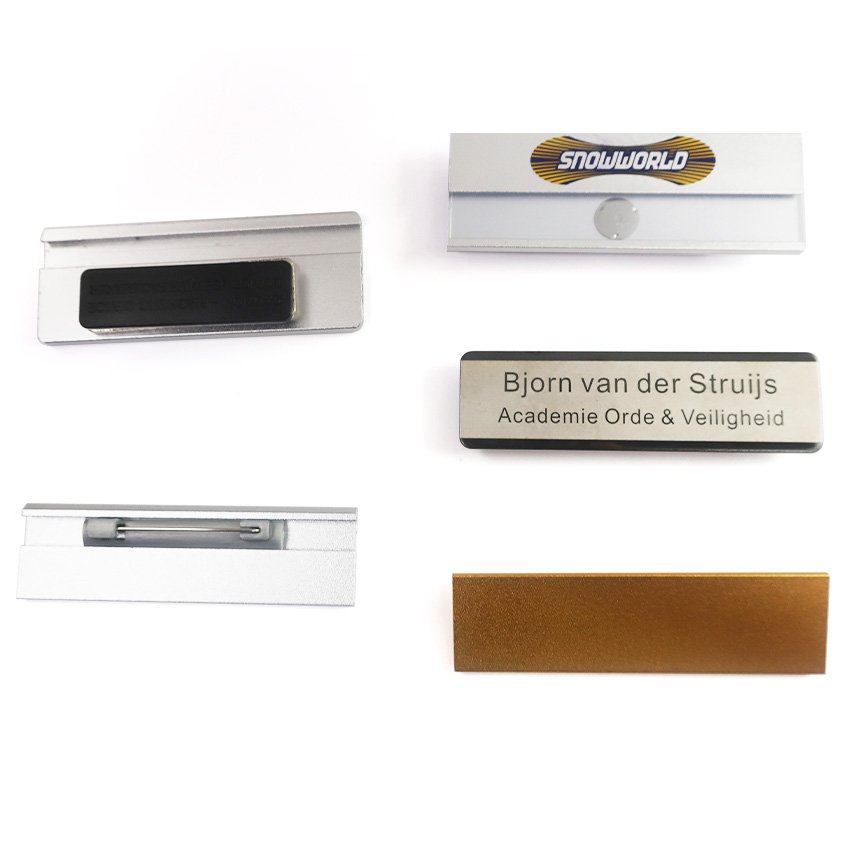 Wholesale cheap price metal logo magnet name tag badge holders for clothing