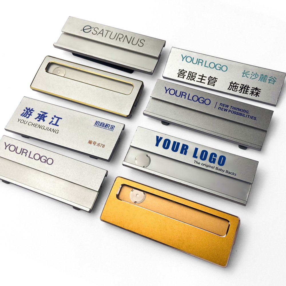 Wholesale cheap price metal logo magnet name tag badge holders for clothing