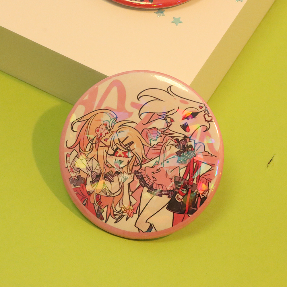 Vigreat Custom Anime Hazbin Hotel Figure Circle Tin Pin Metal Tinplate Round Button Badge Anime Button Pin Badge Holder