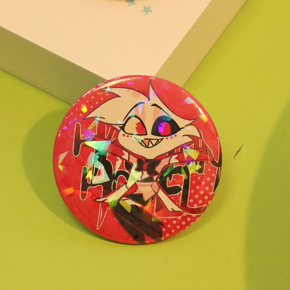 Vigreat Custom Anime Hazbin Hotel Figure Circle Tin Pin Metal Tinplate Round Button Badge Anime Button Pin Badge Holder