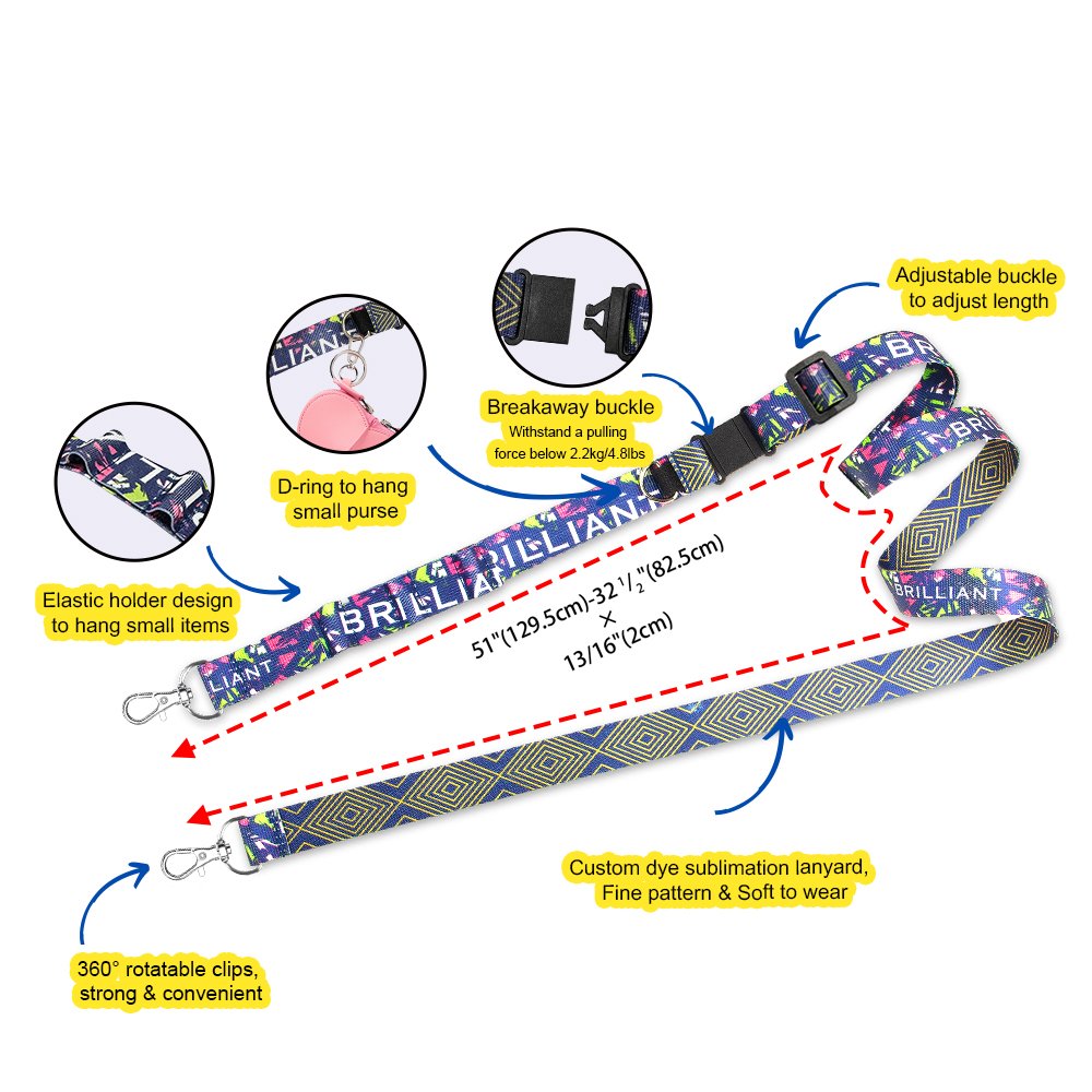Free Sample Adjustable Multi Functional Custom Printed Sublimation Neck Lanyards Crossbody Nylon Phone Strap