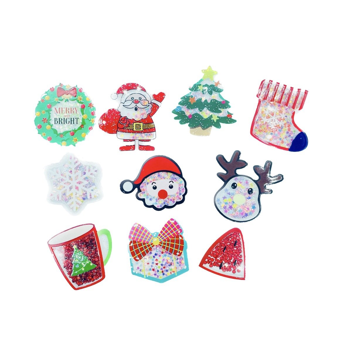 School Office Retractable Acrylic Christmas Tree Socks Snowman Glitter Acrylic Badge Charm Decoration With Badge Holder