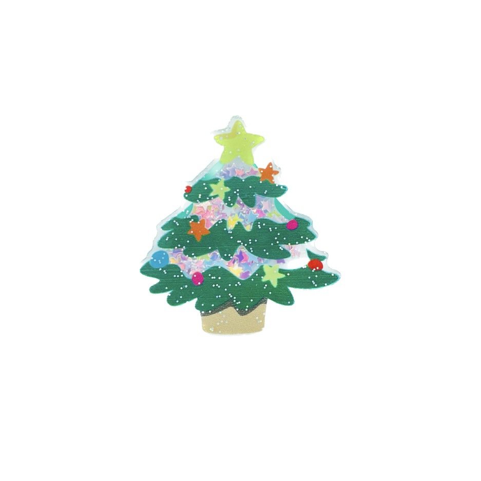 School Office Retractable Acrylic Christmas Tree Socks Snowman Glitter Acrylic Badge Charm Decoration With Badge Holder