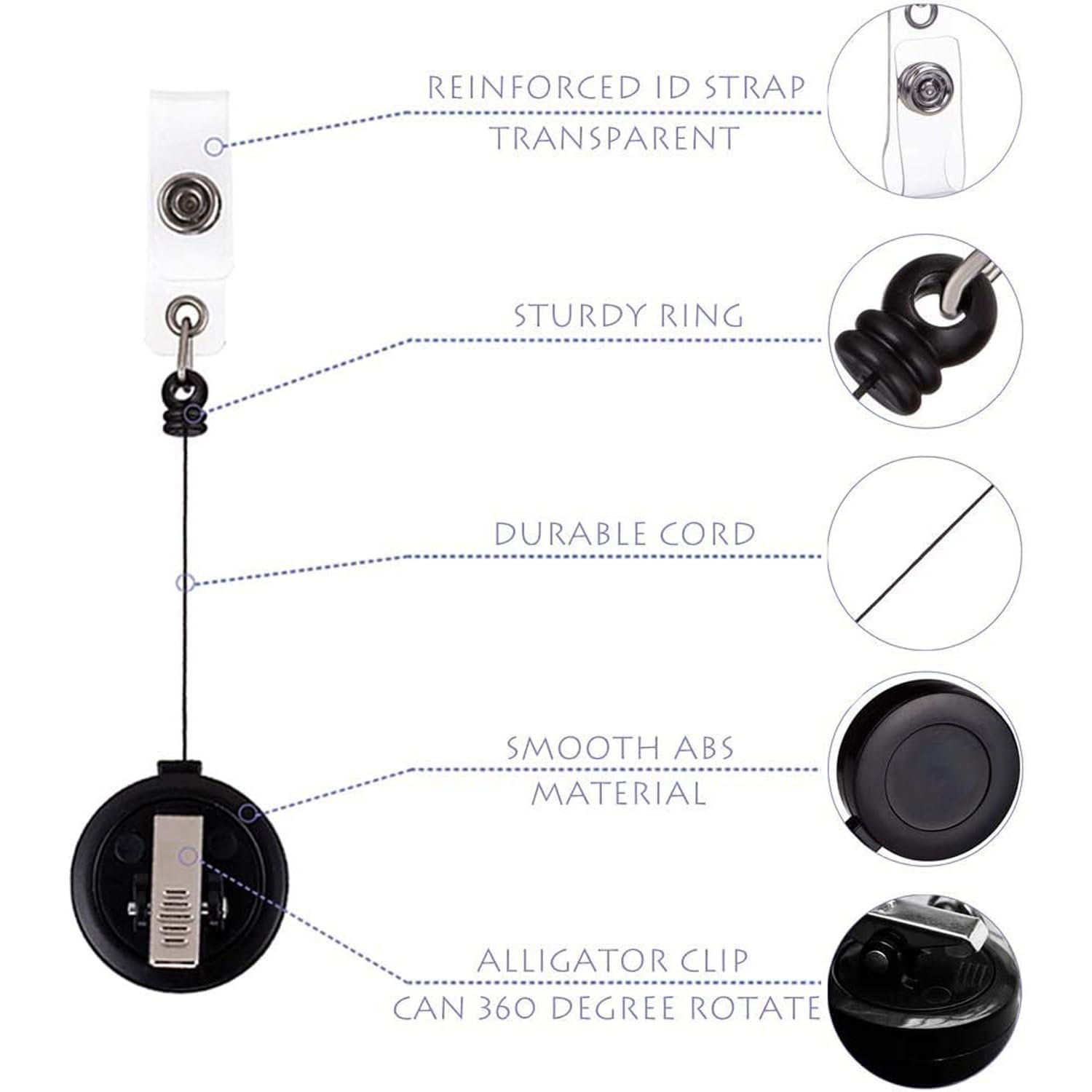 Retractable ID Name Card Holder Badge Holder Reels with Swivel Alligator Clip For Nurse Students Teacher Office