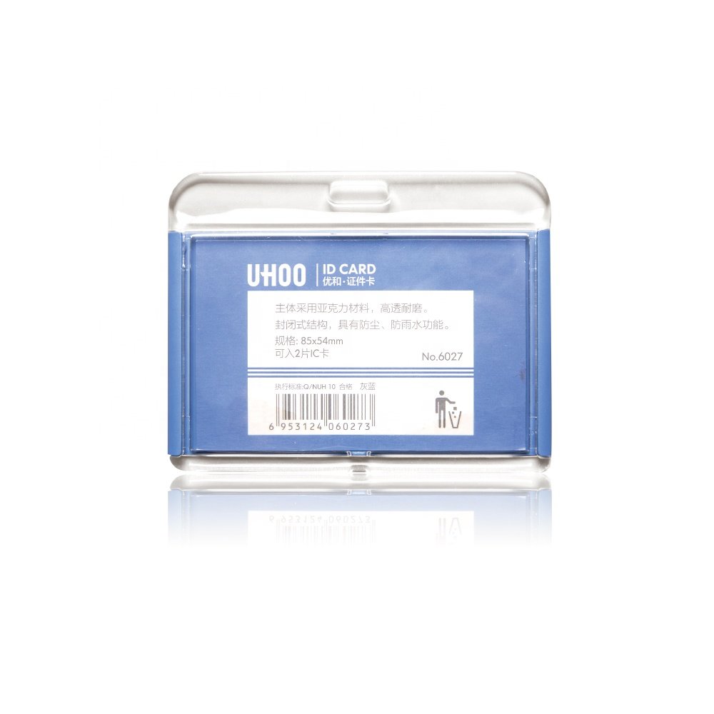 UHOO High Quality Acrylic Horizontal plastic id card holder Waterproof Name Badge Business Card Holder For Doctors Nurse