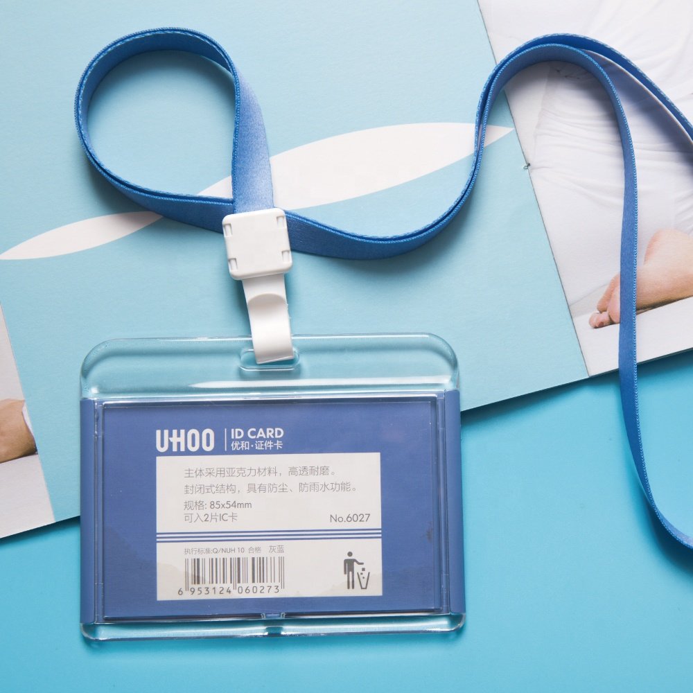 UHOO High Quality Acrylic Horizontal plastic id card holder Waterproof Name Badge Business Card Holder For Doctors Nurse