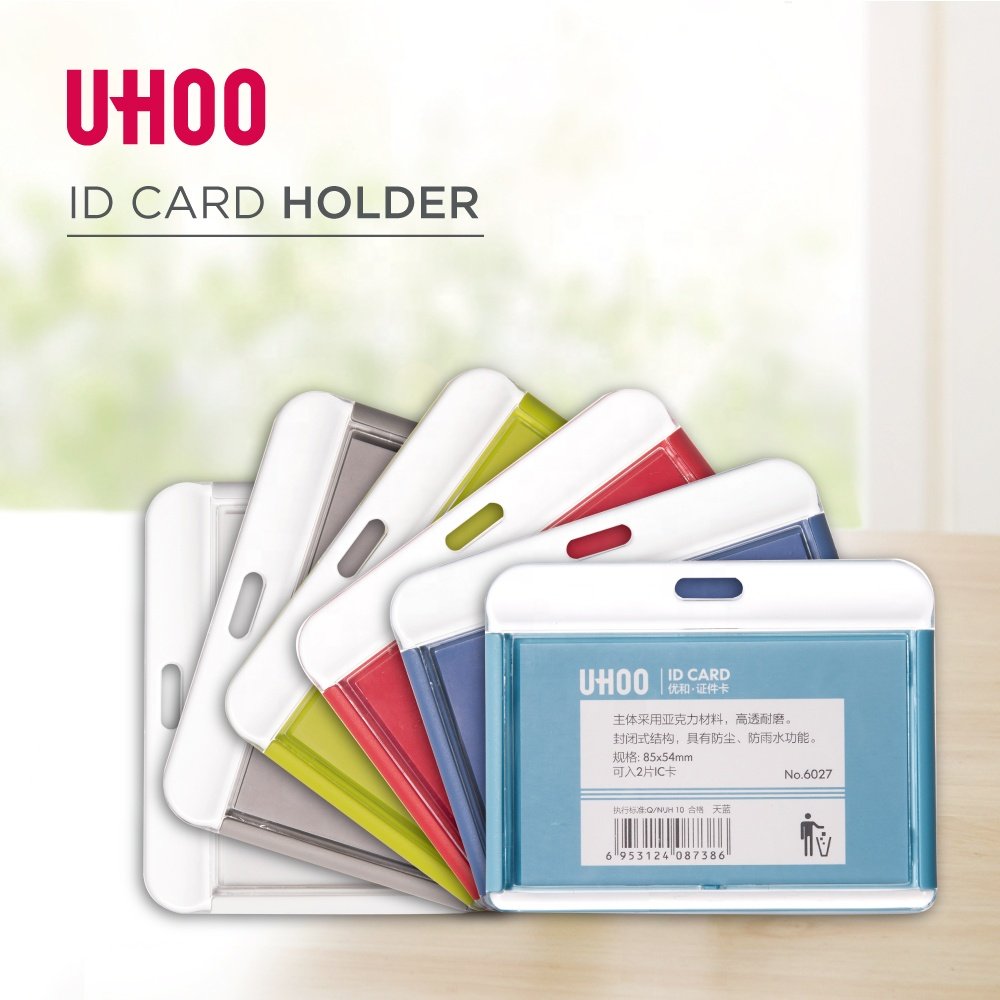 UHOO High Quality Acrylic Horizontal plastic id card holder Waterproof Name Badge Business Card Holder For Doctors Nurse