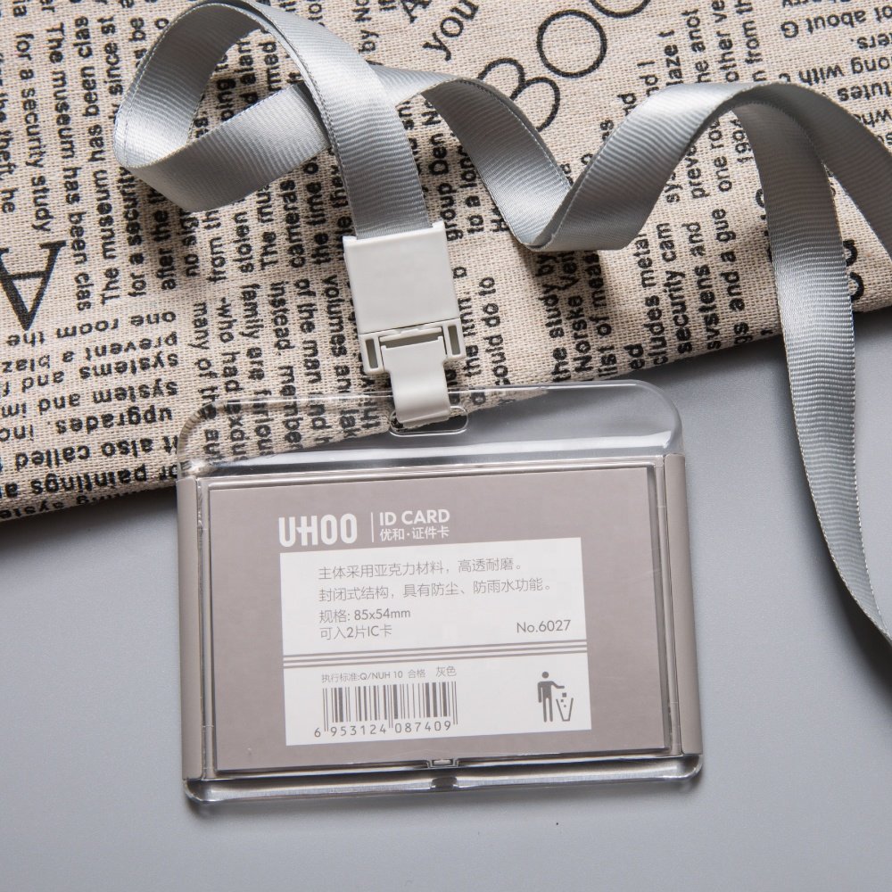 UHOO High Quality Acrylic Horizontal plastic id card holder Waterproof Name Badge Business Card Holder For Doctors Nurse