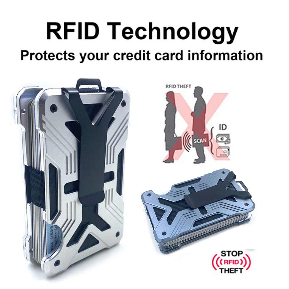 AMZN Hot Sale Slim Minimalist Anti RFID Blocking Card holder Wallet Carbon Fiber Metal Aluminum Money Clip for Men Women