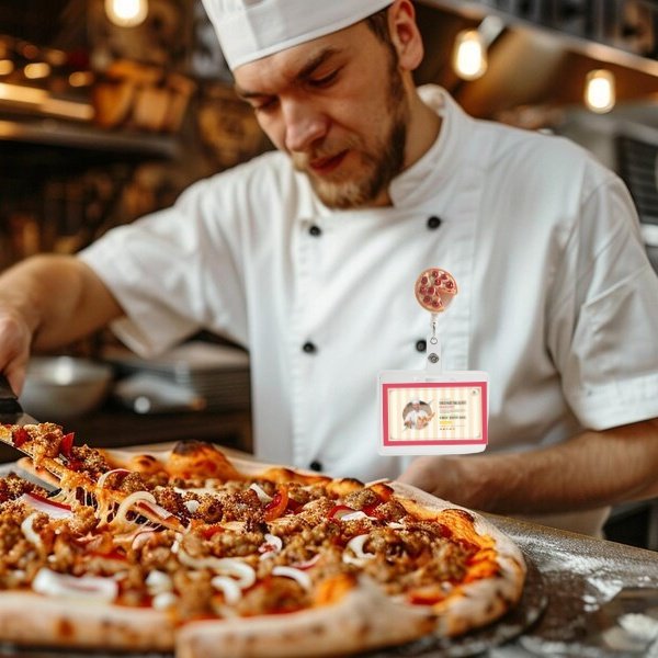 Bestom Customized Apple Pie Tart Tomato Cheese Pizza Badge Retractable ID Reel Identity Card Holder for Nurse Baker