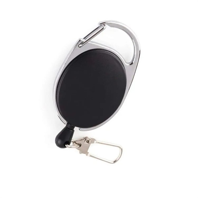 2024 Custom Zinc Alloy ABS Plastic Ellipse Retractable Carabiner Badge Reel Holder Keychain