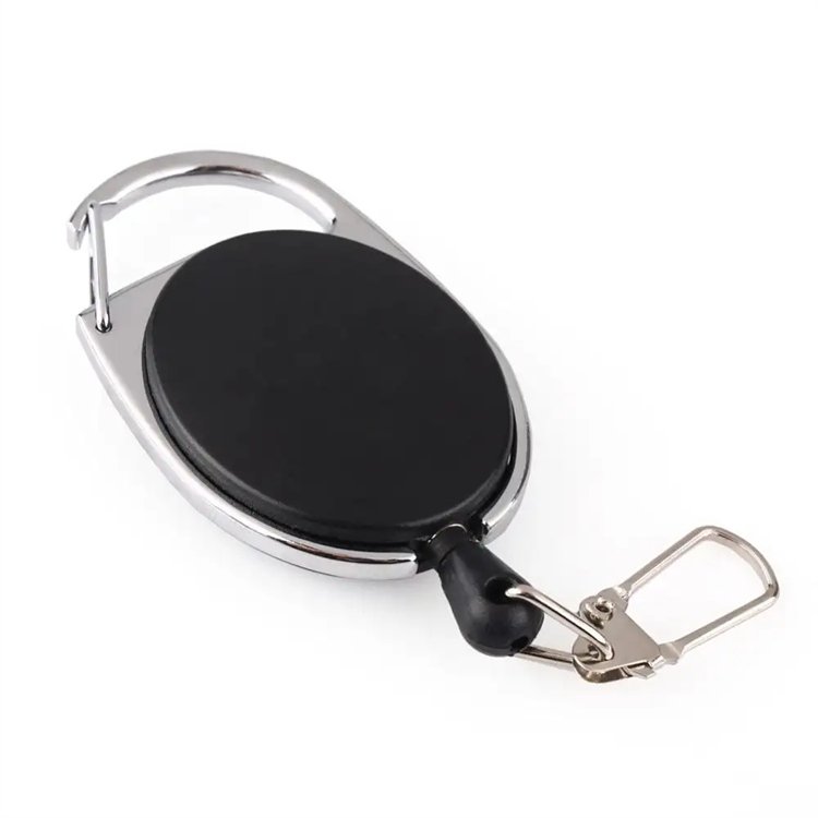 Custom Logo Retractable Badge Reel with Carabiner Belt Clip and Key Ring for ID Card Key Keychain Badge Holder