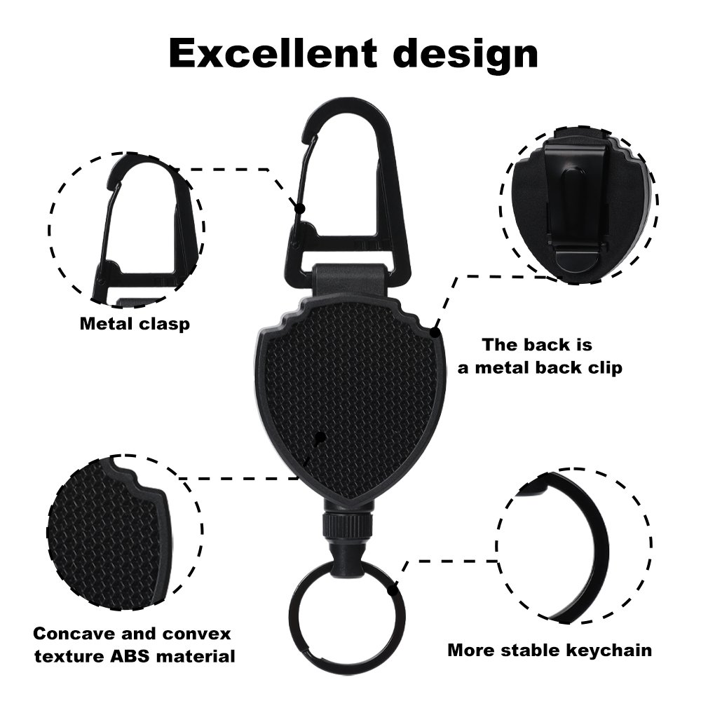 Multifunctional High Stretch Easy To Pull D Hook Stainless Steel Heavy Duty Metal Id Reractable Badge Holder With Carabine Reel
