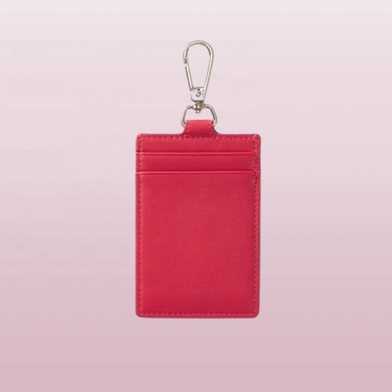 Leather Badge Name Card Holders Metal Clip Keyring Credit Card Holder Business Vertical Lanyard ID Card Holder