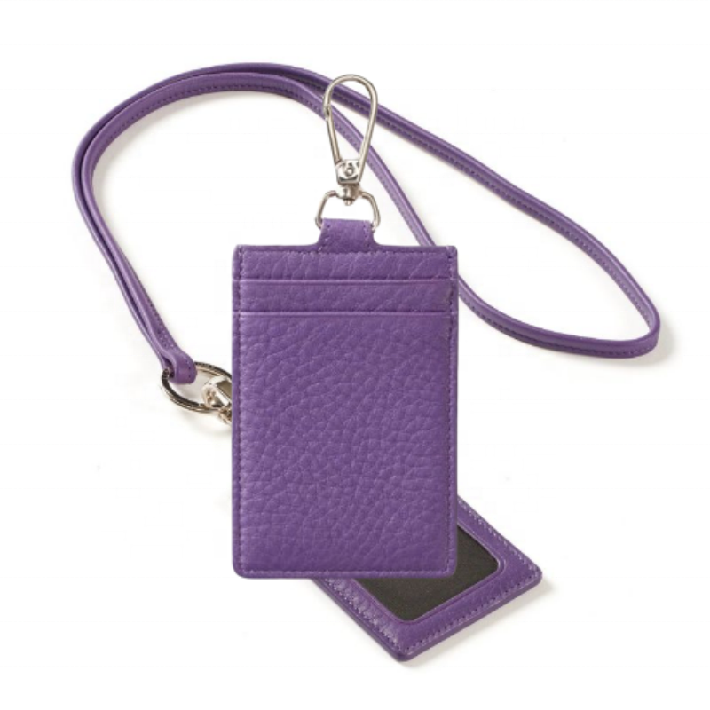 Leather Badge Name Card Holders Metal Clip Keyring Credit Card Holder Business Vertical Lanyard ID Card Holder