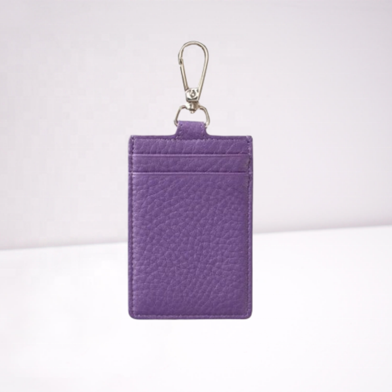 Leather Badge Name Card Holders Metal Clip Keyring Credit Card Holder Business Vertical Lanyard ID Card Holder