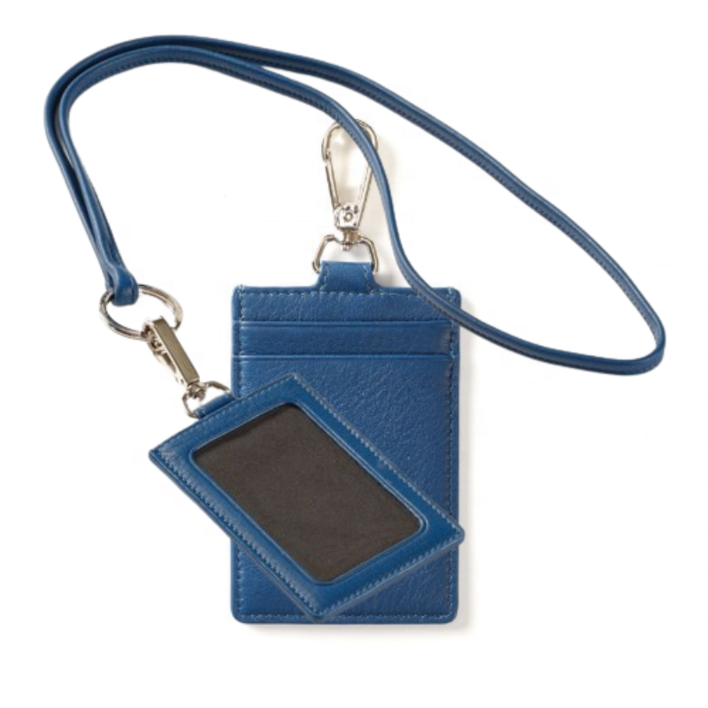 Leather Badge Name Card Holders Metal Clip Keyring Credit Card Holder Business Vertical Lanyard ID Card Holder