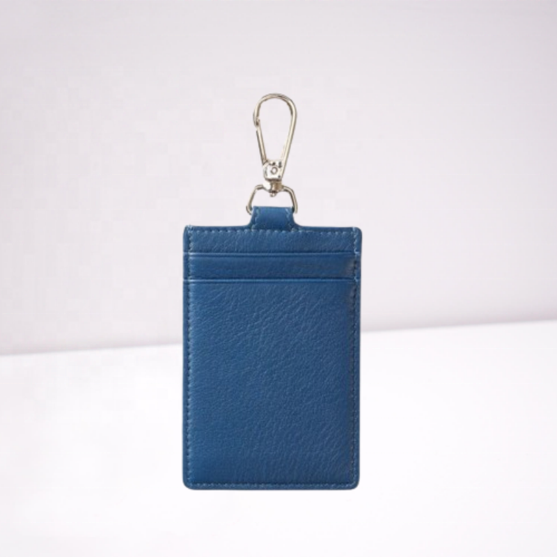 Leather Badge Name Card Holders Metal Clip Keyring Credit Card Holder Business Vertical Lanyard ID Card Holder