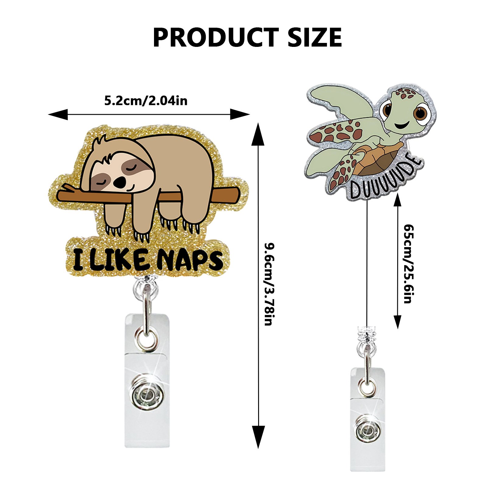 New design Animal Dinosaur Turtle Sloth Badge Holder Plastic Acrylic Glitter Nurse Accessories Badge Reel Wholesale Supplier
