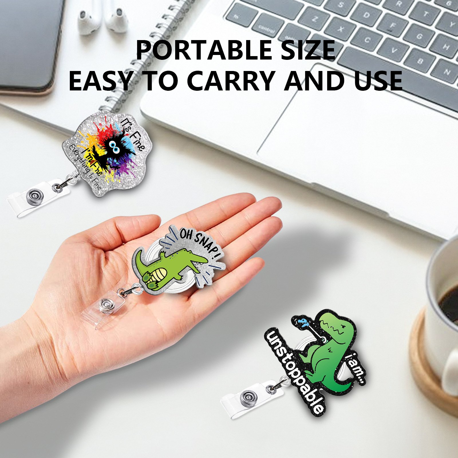 New design Animal Dinosaur Turtle Sloth Badge Holder Plastic Acrylic Glitter Nurse Accessories Badge Reel Wholesale Supplier