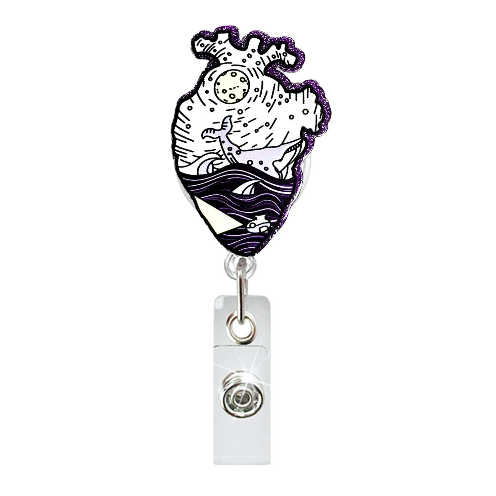 New Fashion Acrylic Heart Glitter Nurse Accessories ID Name Card Holder Retractable badge reel holder for Nursing Doctor