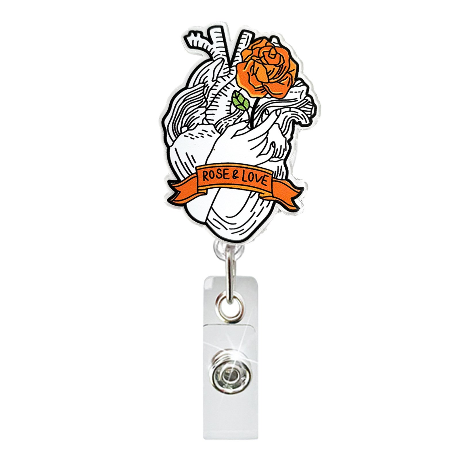 New Fashion Acrylic Heart Glitter Nurse Accessories ID Name Card Holder Retractable badge reel holder for Nursing Doctor