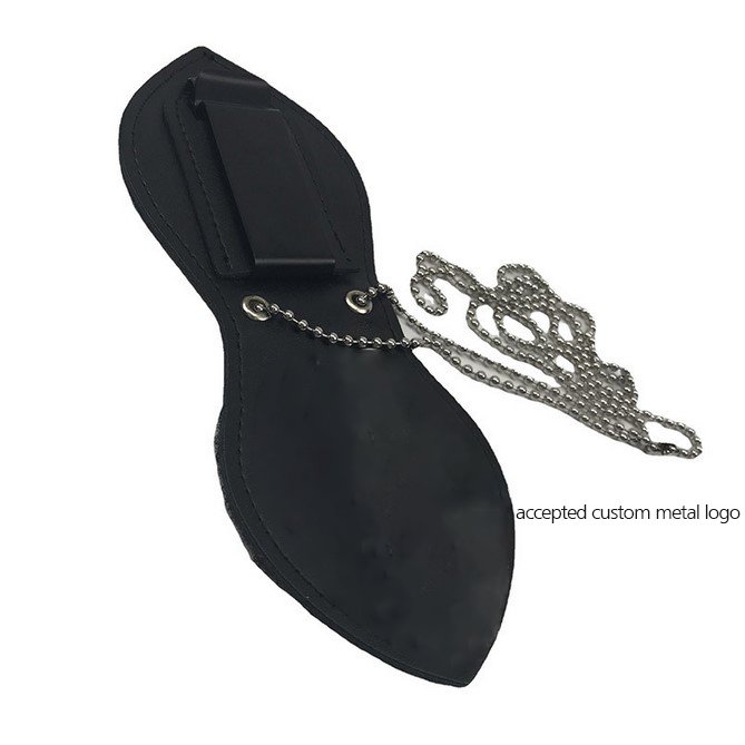 Creative Gift Black Police Badge Leather Case Student ID Leather Badge Holder Accepted OEM Custom Metal Logo