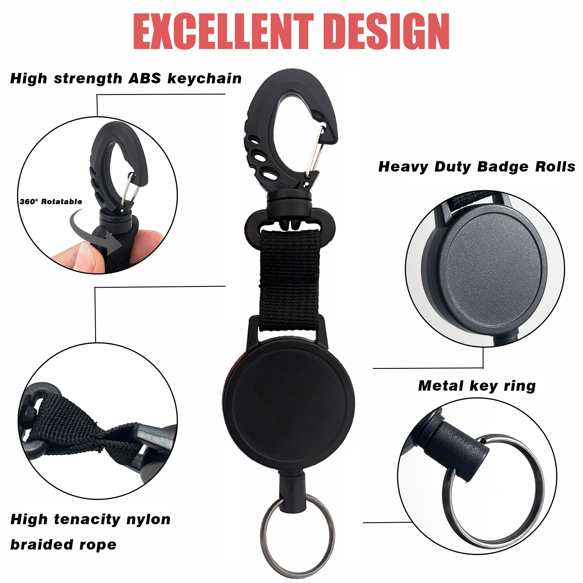 P-081 Custom Logo Stainless Steel Strong Wire Metal Retractable Badge Reels Holder Multitool Heavy Duty Retractable Keychain