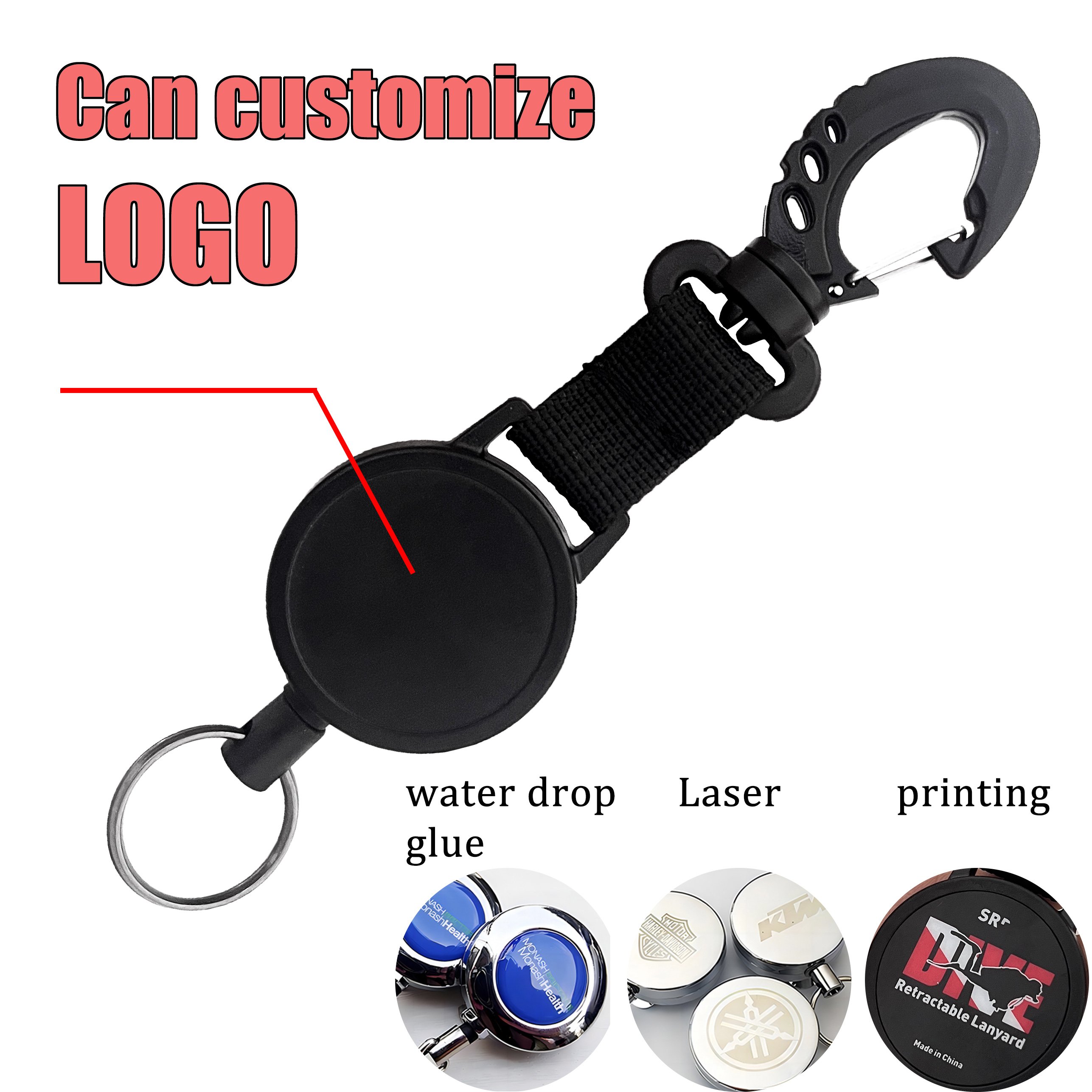 P-081 Custom Logo Stainless Steel Strong Wire Metal Retractable Badge Reels Holder Multitool Heavy Duty Retractable Keychain