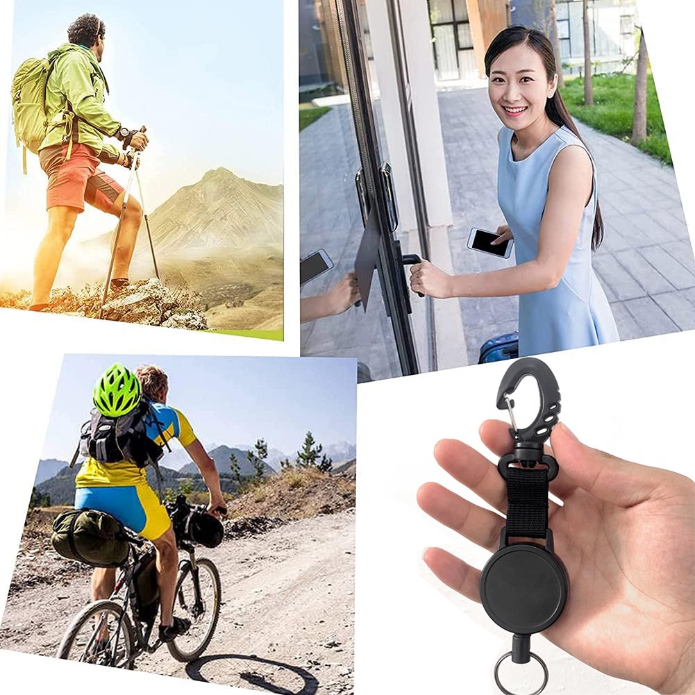 P-081 Custom Logo Stainless Steel Strong Wire Metal Retractable Badge Reels Holder Multitool Heavy Duty Retractable Keychain