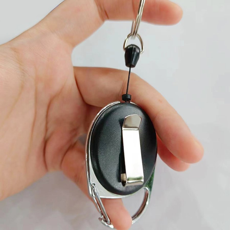 Custom Logo Retractable Badge Holder Reel Heavy-Duty Steel Wire Metal Key Reel Keychain For Id Holder and Name Card Keychain