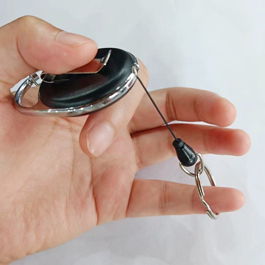 Custom Logo Retractable Badge Holder Reel Heavy-Duty Steel Wire Metal Key Reel Keychain For Id Holder and Name Card Keychain