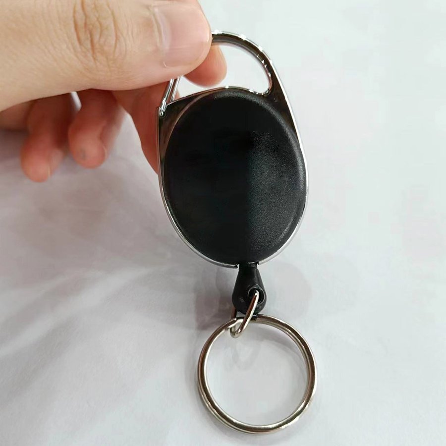 Custom Logo Retractable Badge Holder Reel Heavy-Duty Steel Wire Metal Key Reel Keychain For Id Holder and Name Card Keychain