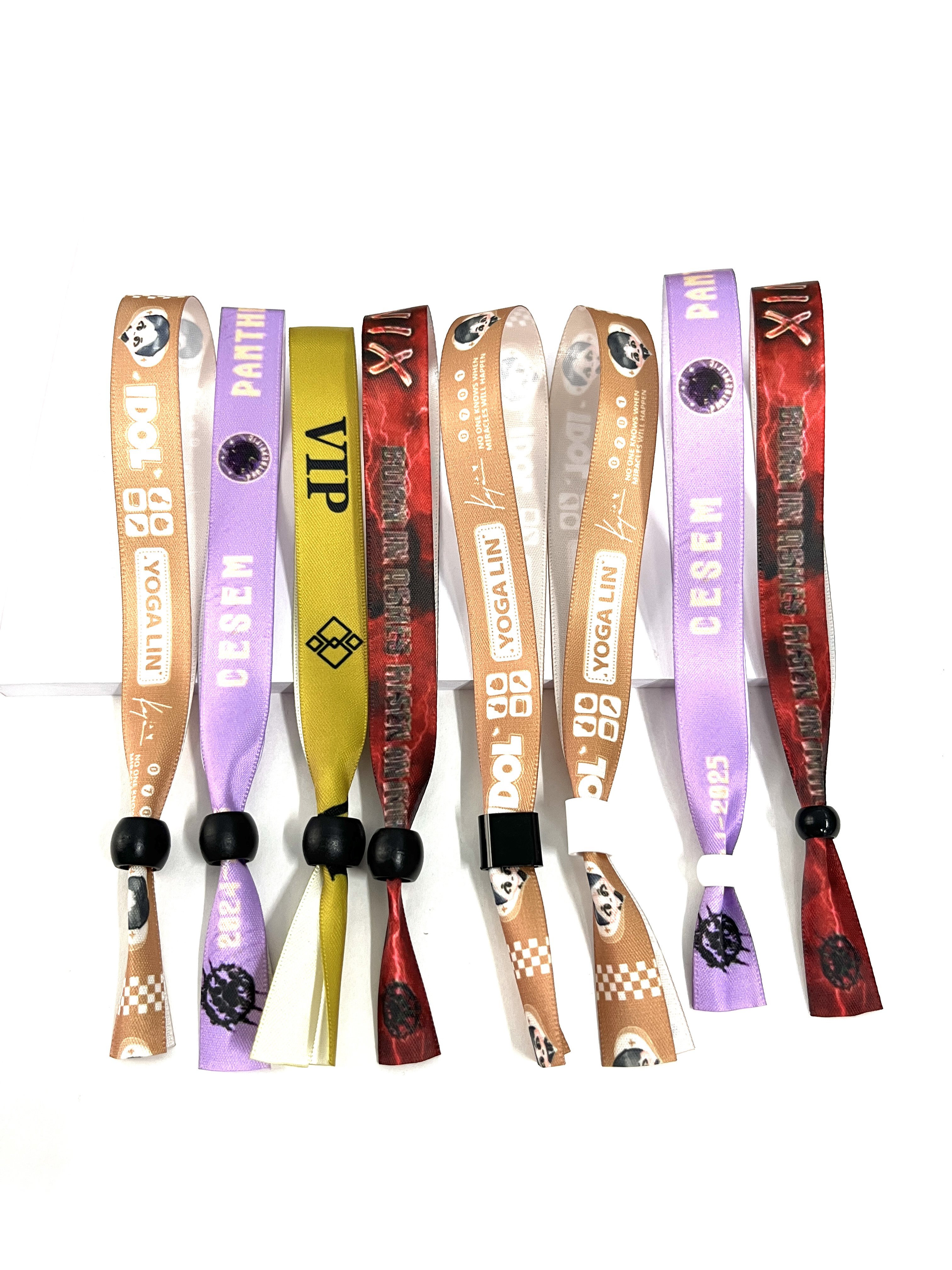 Factory free design wrist band with logo customized cheap ribbon with slide plastic bead sublimation printing