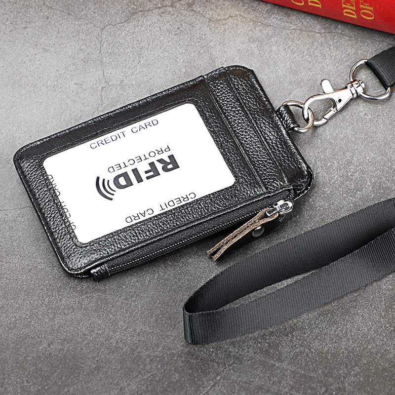 High Quality customizable Leather ID Badge Name Card Holder With Neck Strap Lanyard Working ID Holder