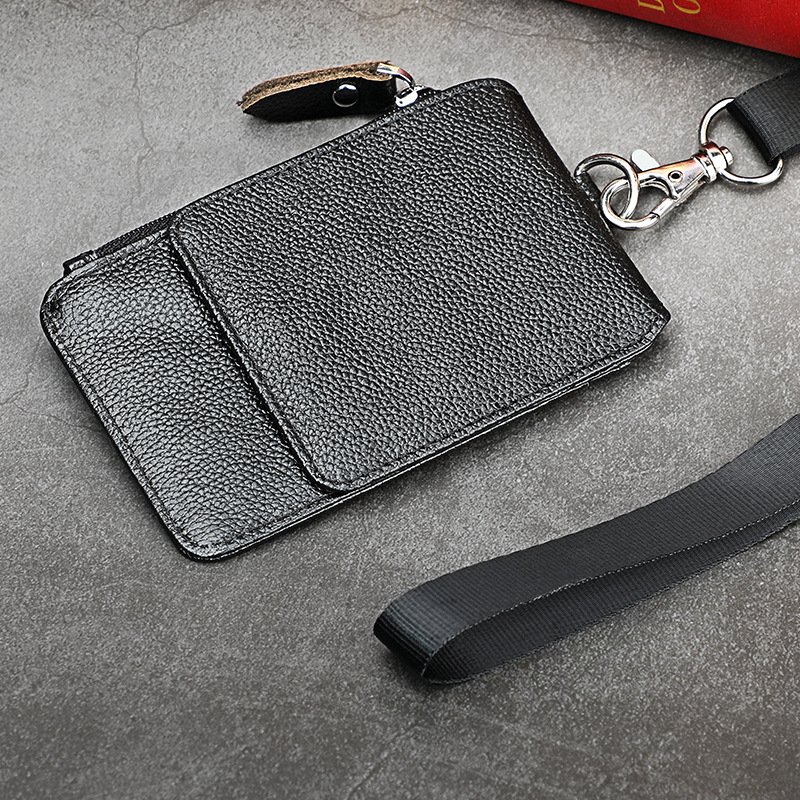 High Quality customizable Leather ID Badge Name Card Holder With Neck Strap Lanyard Working ID Holder