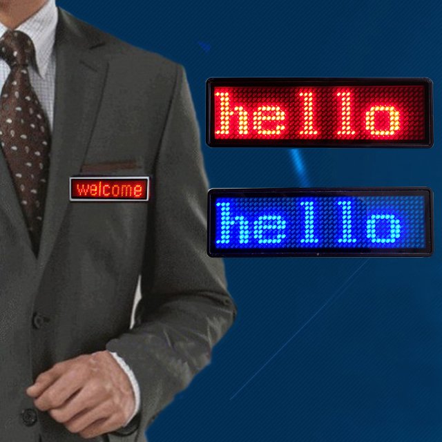 Programmable led scrolling message sign premium led name tag led digital signage display