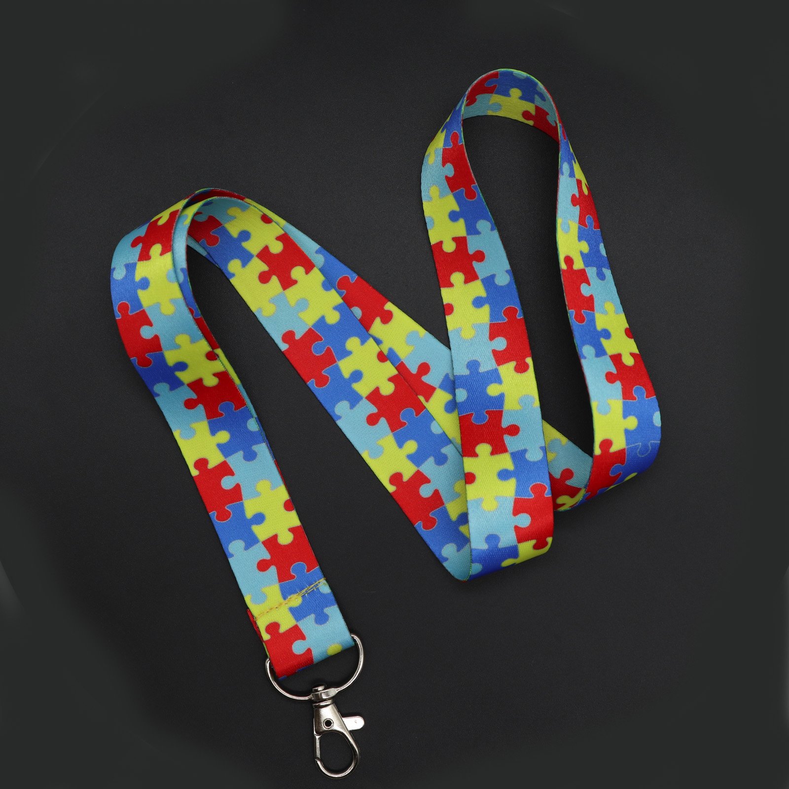 JF Gifts 2024 Autism Awareness Puzzle Piece Print Lanyard Key Chain Id Badge Holder