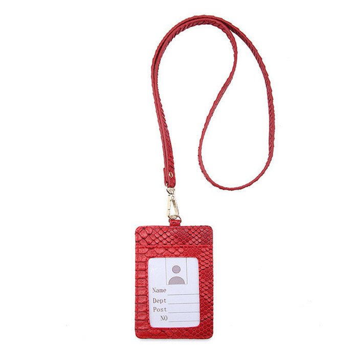 Custom Logo Ins Hot Sales Snake Skin Print Pu Leather Work School ID Card Nurse Badge Holder with Retractable Lanyard