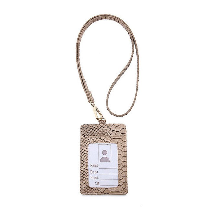 Custom Logo Ins Hot Sales Snake Skin Print Pu Leather Work School ID Card Nurse Badge Holder with Retractable Lanyard