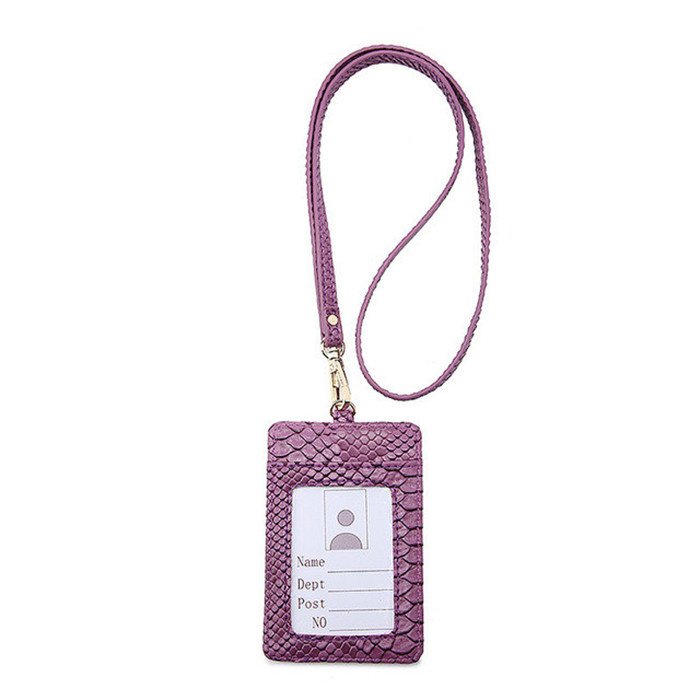 Custom Logo Ins Hot Sales Snake Skin Print Pu Leather Work School ID Card Nurse Badge Holder with Retractable Lanyard