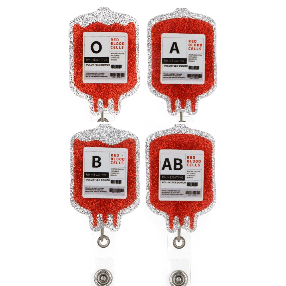 Wholesale Blood Type Badge Reel Acrylic Glitter Medical Field Custom Badge Card With Clip Nurse Accessories