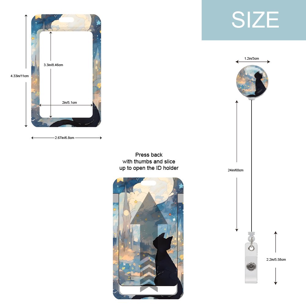 FUNNY White and Black Cat Badge Holder Vertical Document & Card Protector for Nurses Doctors Teachers Students ID Holder