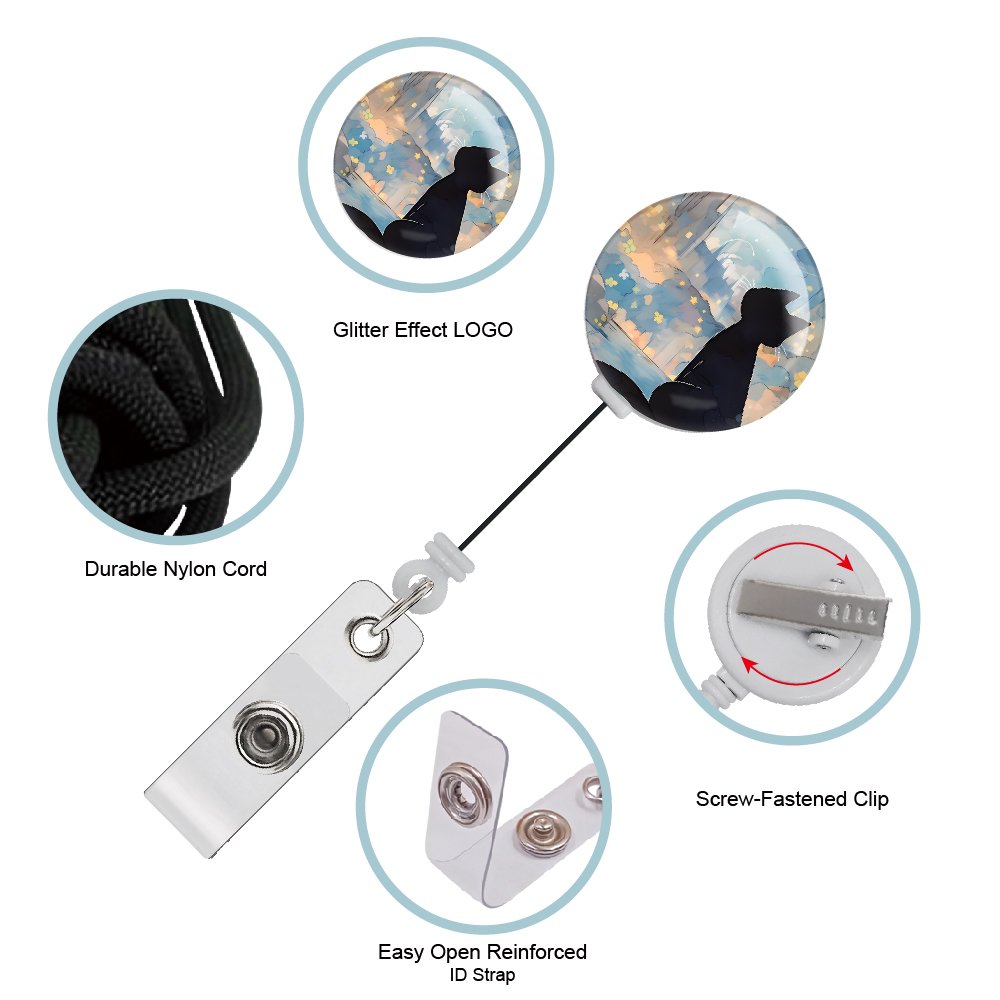 FUNNY White and Black Cat Badge Holder Vertical Document & Card Protector for Nurses Doctors Teachers Students ID Holder
