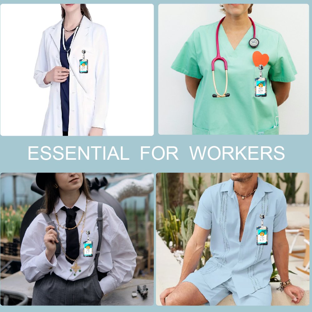 FUNNY White and Black Cat Badge Holder Vertical Document & Card Protector for Nurses Doctors Teachers Students ID Holder