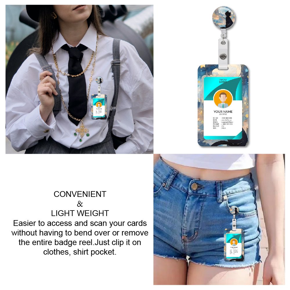 FUNNY White and Black Cat Badge Holder Vertical Document & Card Protector for Nurses Doctors Teachers Students ID Holder