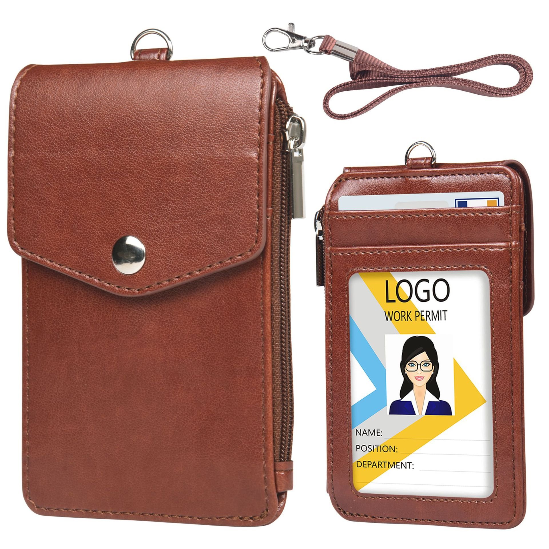 factory wholesale premium custom logo leather lanyard id card holder