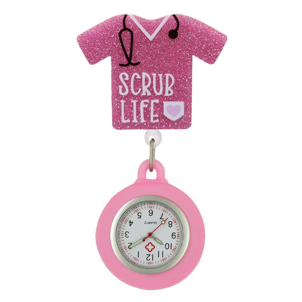 Wholesale Custom Glitter Plastic Medical Letters Badge Reel with Pocket Watch nurse badge reel retractable